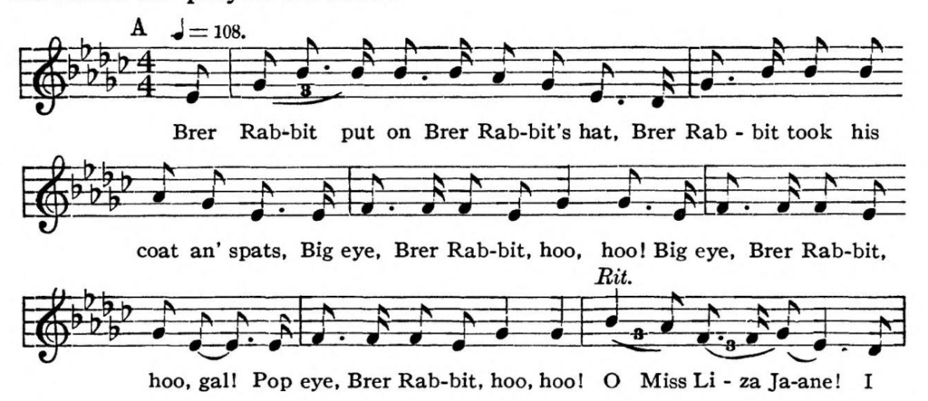 musical notes for Brer Rabbit's song